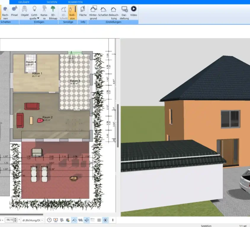 Grundriss-Erstellung in 2D Ein detaillierter 2D-Grundriss eines Neubauprojekts, erstellt mit der Plan7Architekt-Software