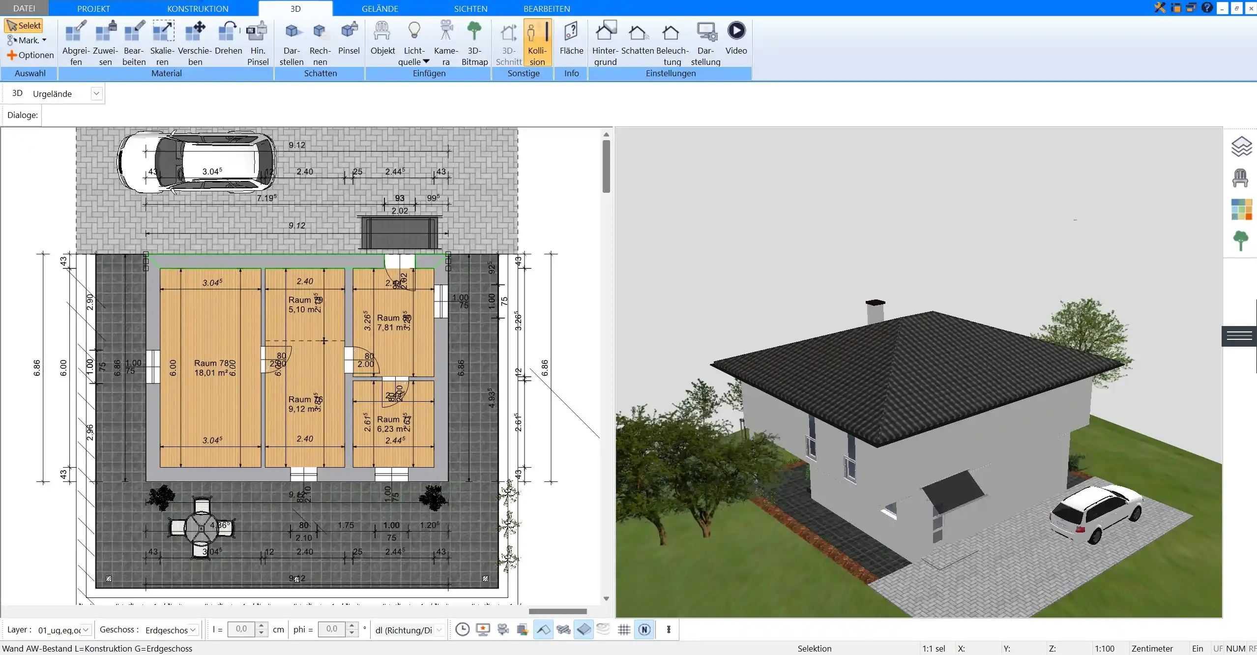 Grundriss-Erstellung in Plan7Architekt – Präzise 2D-Ansicht mit allen wichtigen Details