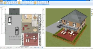 Grundriss der ersten Etage in der 2D-Ansicht Raumaufteilung und Platzierung von Wänden und Türen