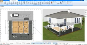 Grundriss der ersten Etage in der 2D-Ansicht Raumaufteilung und Platzierung von Wänden und Türen