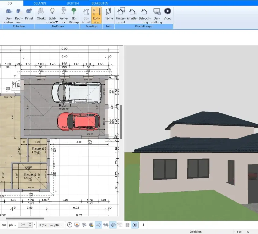 Grundriss eines Winkelbungalows in 2D mit Plan7Architekt