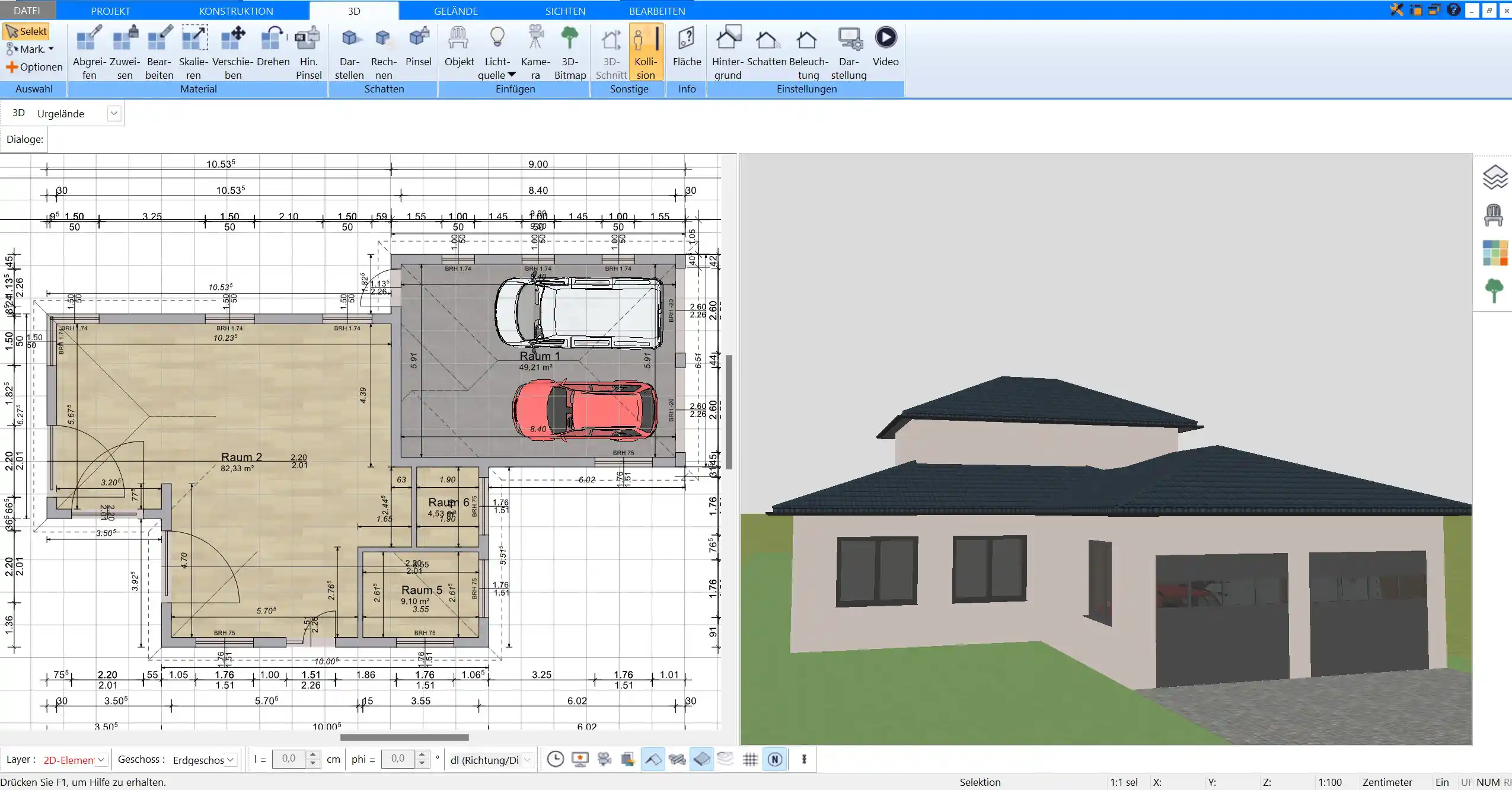 Grundriss eines Winkelbungalows in 2D mit Plan7Architekt