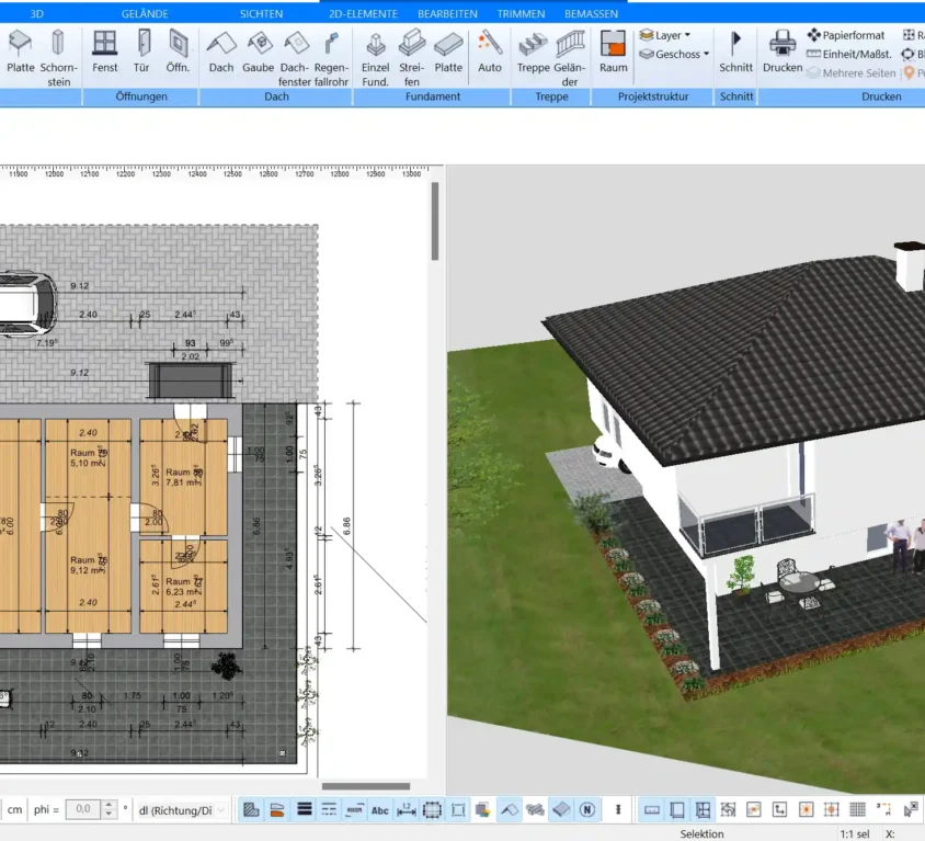 Grundrisszeichnung in Plan7Architekt Präzise Werkzeuge für exakte Pläne im Maßstab 1100