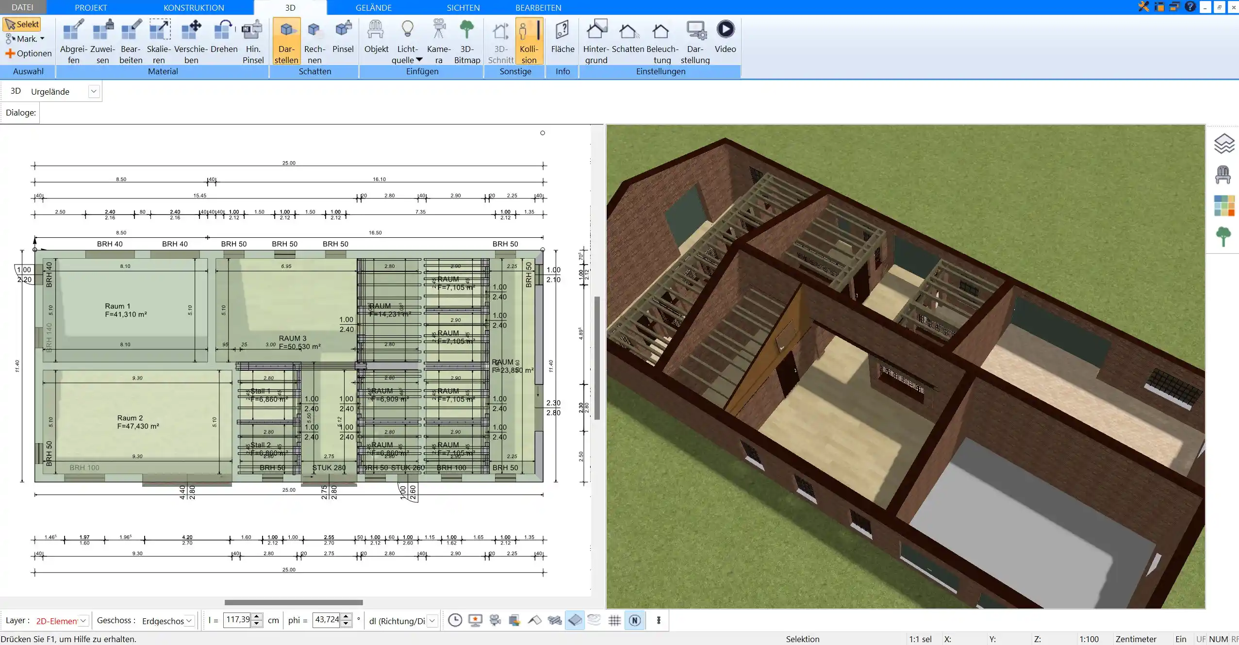 In der 3D-Ansicht können Sie sich bereits vor dem Bau einen realistischen Eindruck des fertigen Stalls verschaffen und mögliche Anpassungen vornehmen