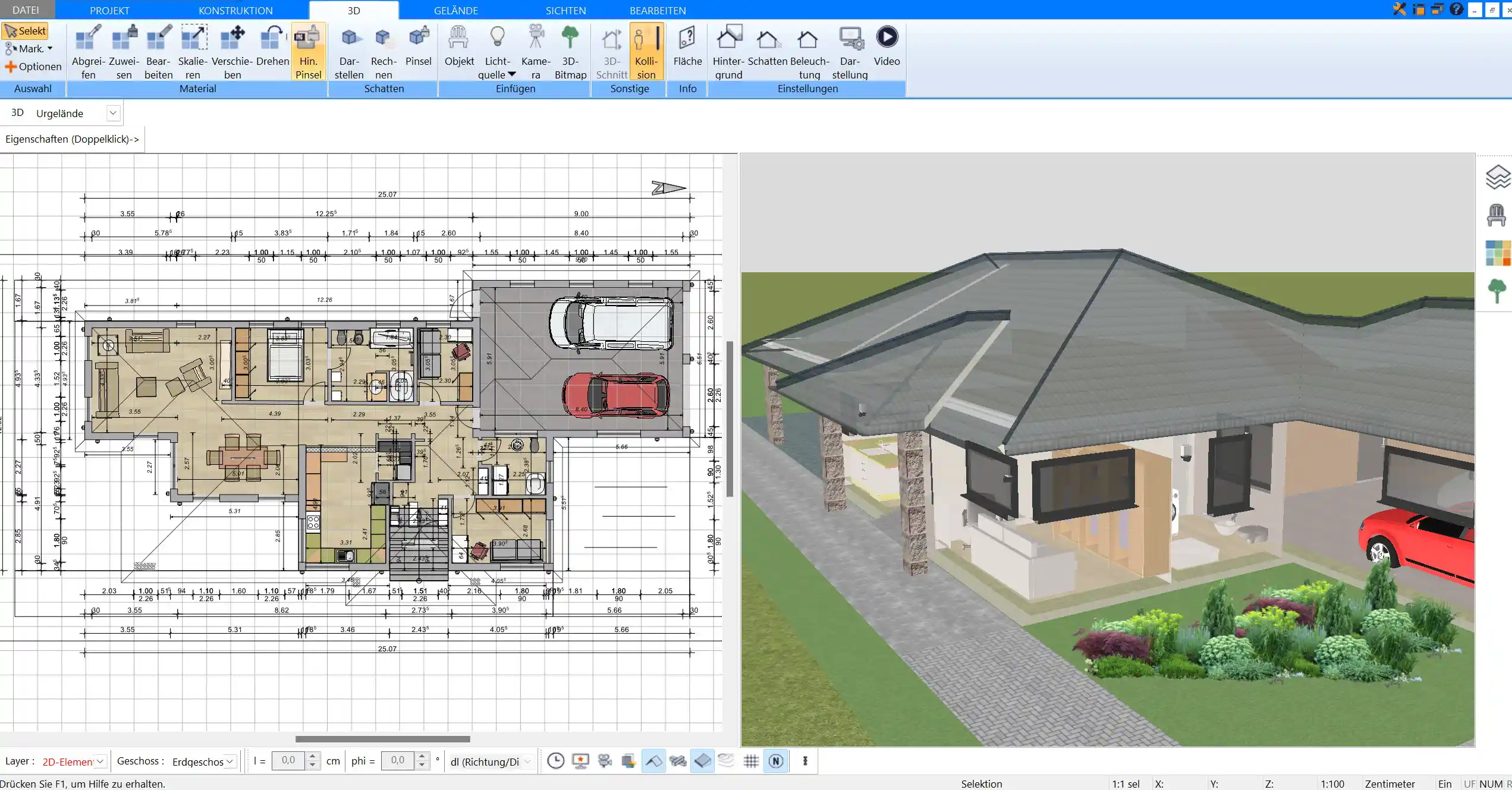 Innenwände und Raumgrößen im Plan7Architekt