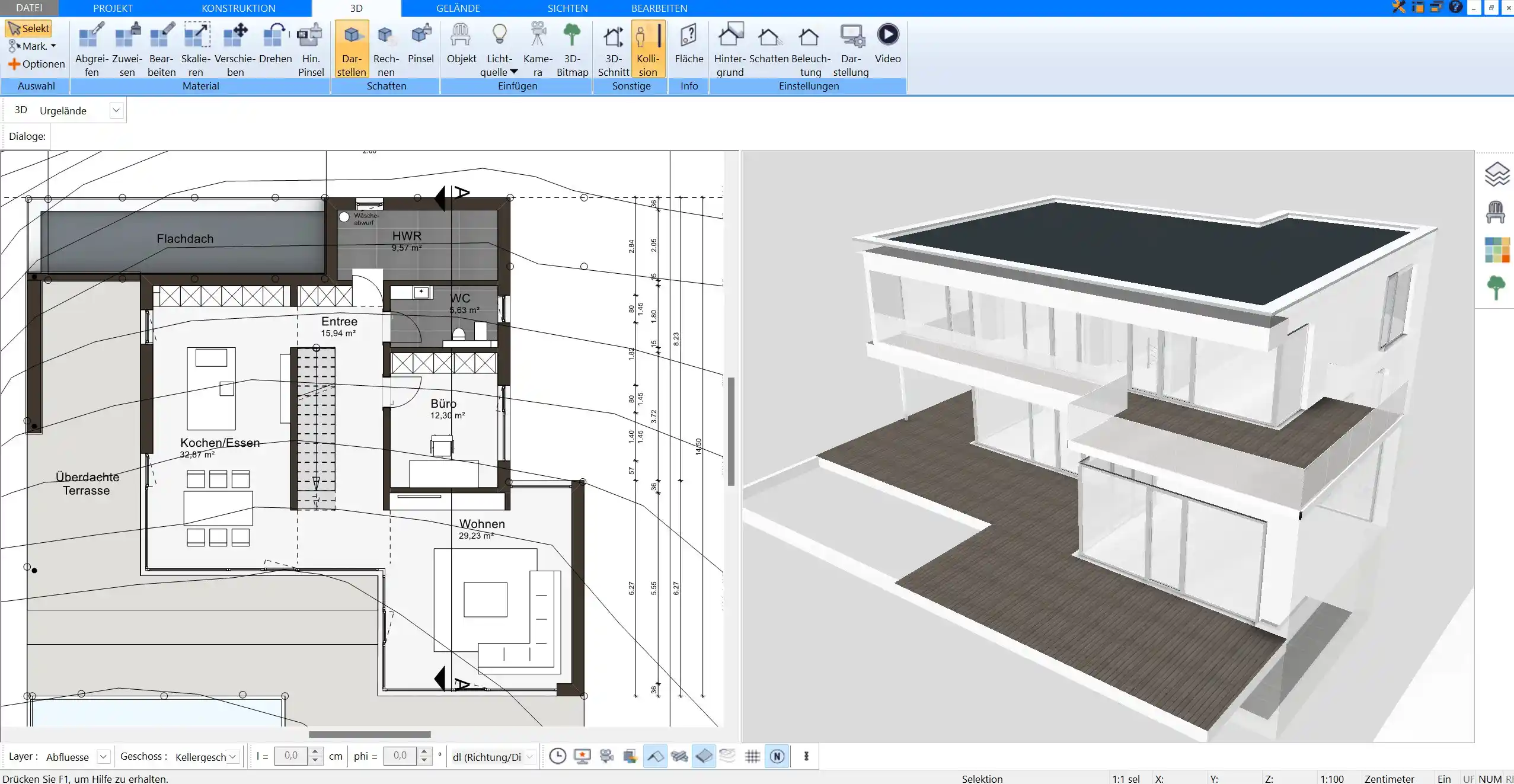 Mehrstöckiges Haus in 3D, erstellt und visualisiert mit Plan7Architekt