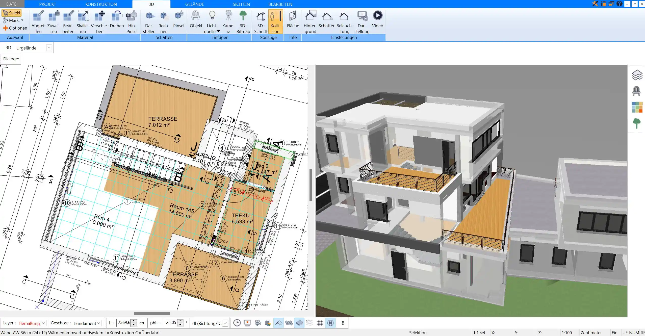 Mit Plan7Architekt erstellter 2D-Grundriss – präzise und detailliert bis ins kleinste Maß