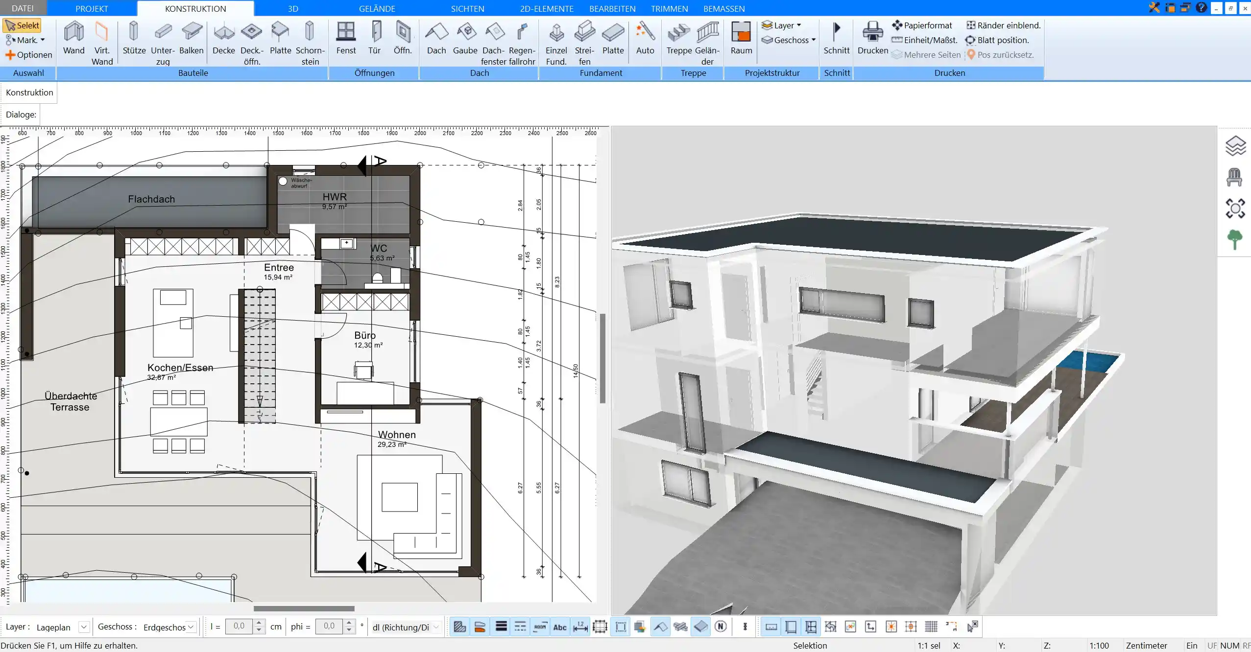 Mit dem Plan7Architekt können Sie Möbel und Raumaufteilung direkt in 3D visualisieren