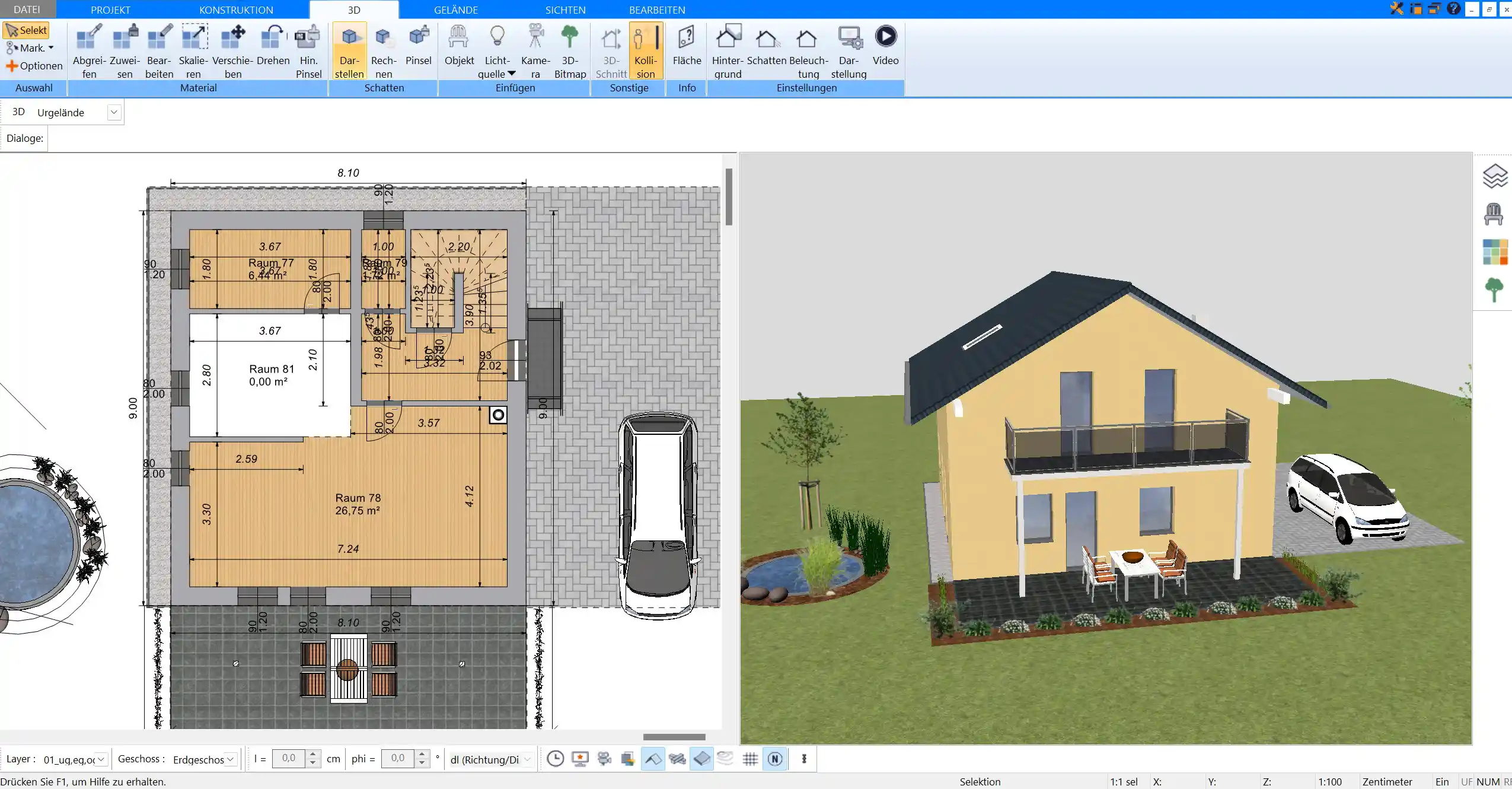 Mit der 3D-Ansicht des Plan7Architekt lässt sich die Anordnung der Möbel visualisieren und anpassen