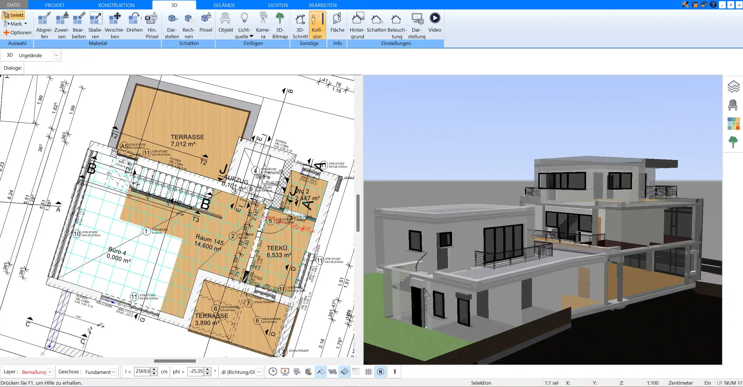 Mit der intuitiven Bedienung von Plan7Architekt können Sie Grundrisse inklusive Wände, Türen und Fenster schnell anpassen