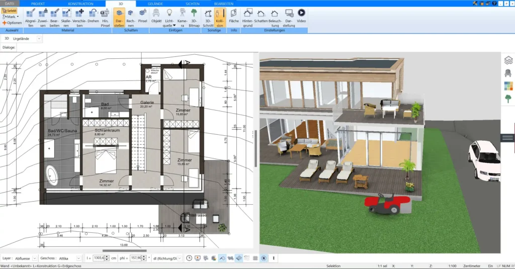 Plan7Architekt Detaillierte 2D-Grundrissplanung mit Baustandards