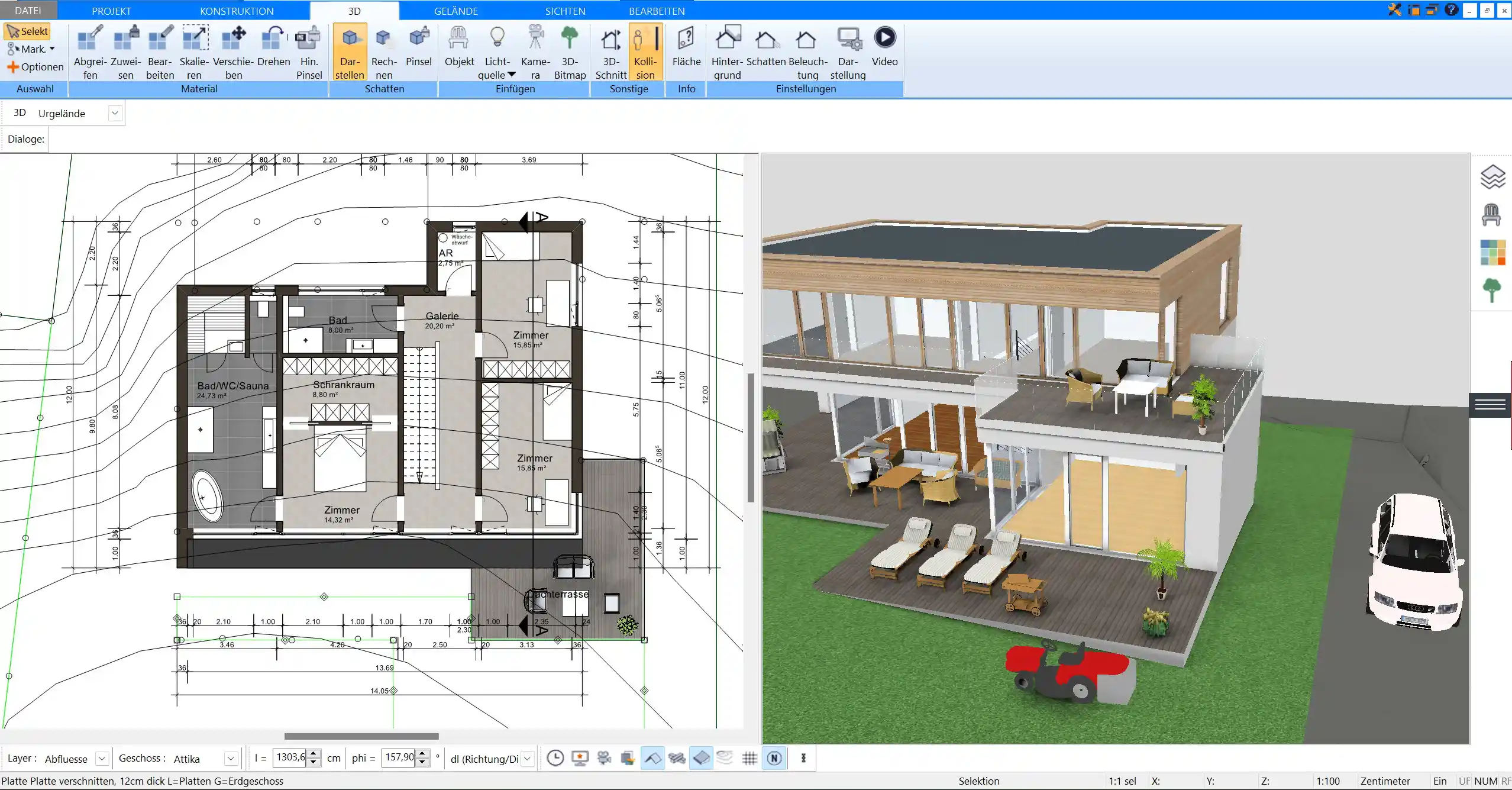 Plan7Architekt bietet automatische Funktionen wie die Erstellung von Dächern – perfekt für professionelle Baupläne