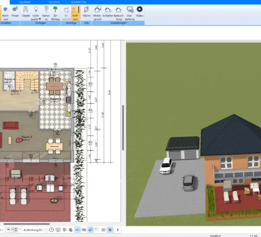 Plan7Architekt in Aktion Darstellung eines detaillierten 2D-Grundrisses für ein Wohnhaus