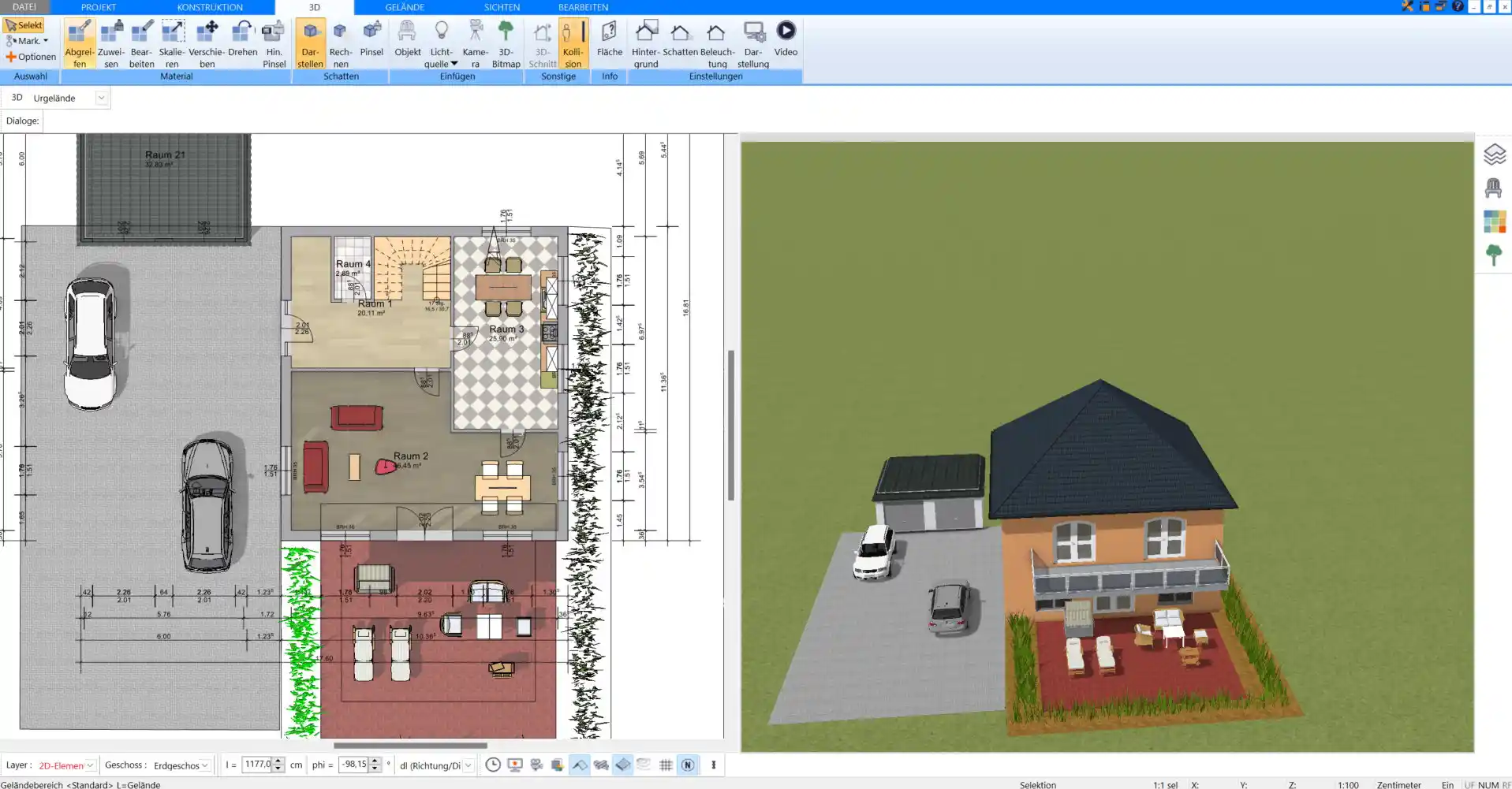 Plan7Architekt in Aktion Darstellung eines detaillierten 2D-Grundrisses für ein Wohnhaus