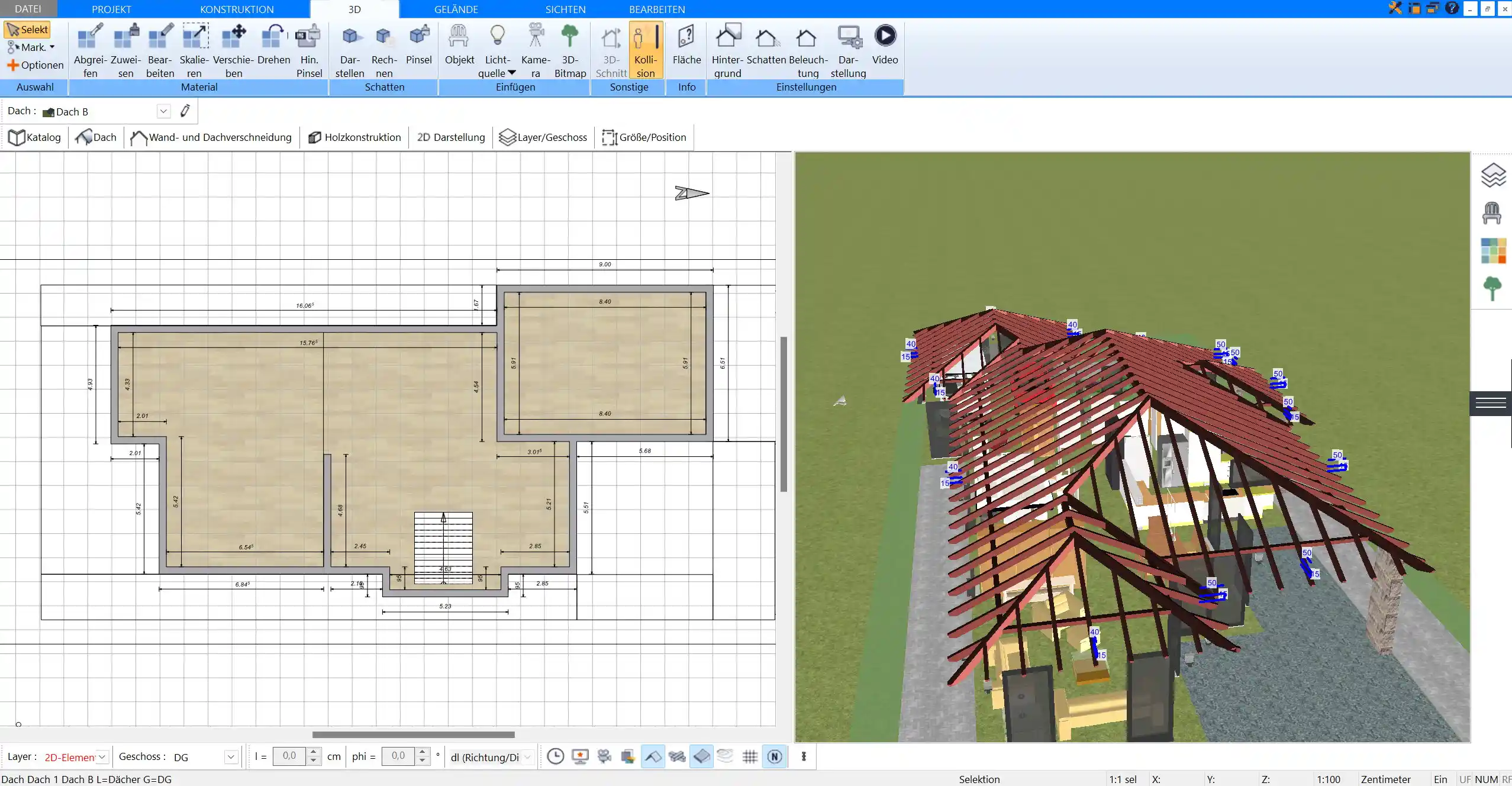 Planen Sie Dachformen und zusätzliche Stockwerke mühelos mit der 3D-Ansicht von Plan7Architekt