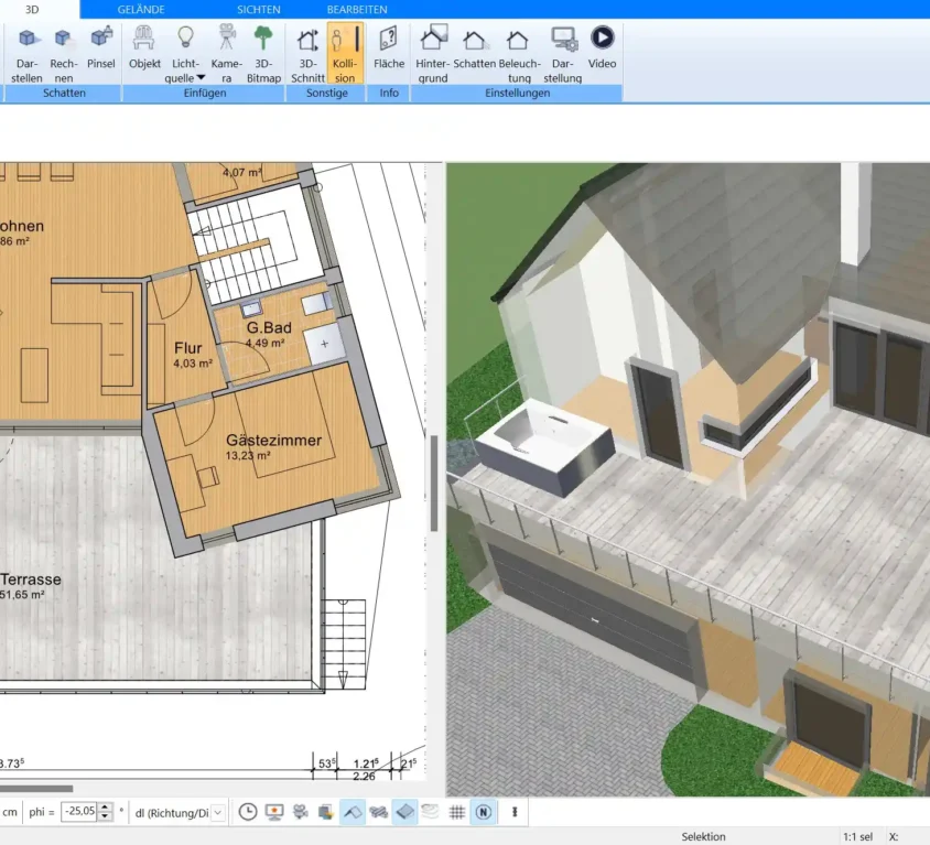 Schritt 1 Der präzise 2D-Grundriss wird mit wenigen Klicks erstellt und bildet die Basis für die 3D-Visualisierung