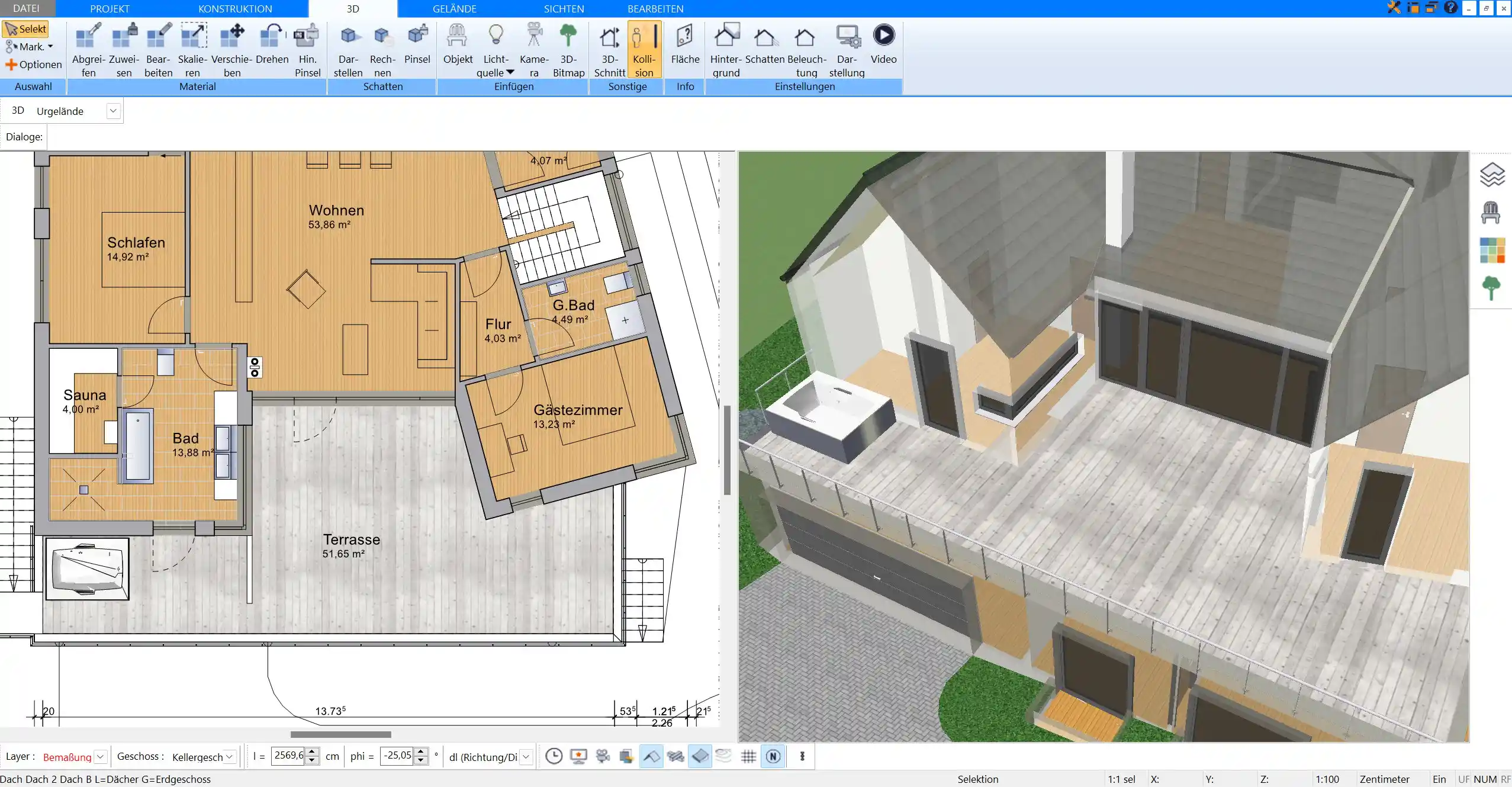 Schritt 1 Der präzise 2D-Grundriss wird mit wenigen Klicks erstellt und bildet die Basis für die 3D-Visualisierung