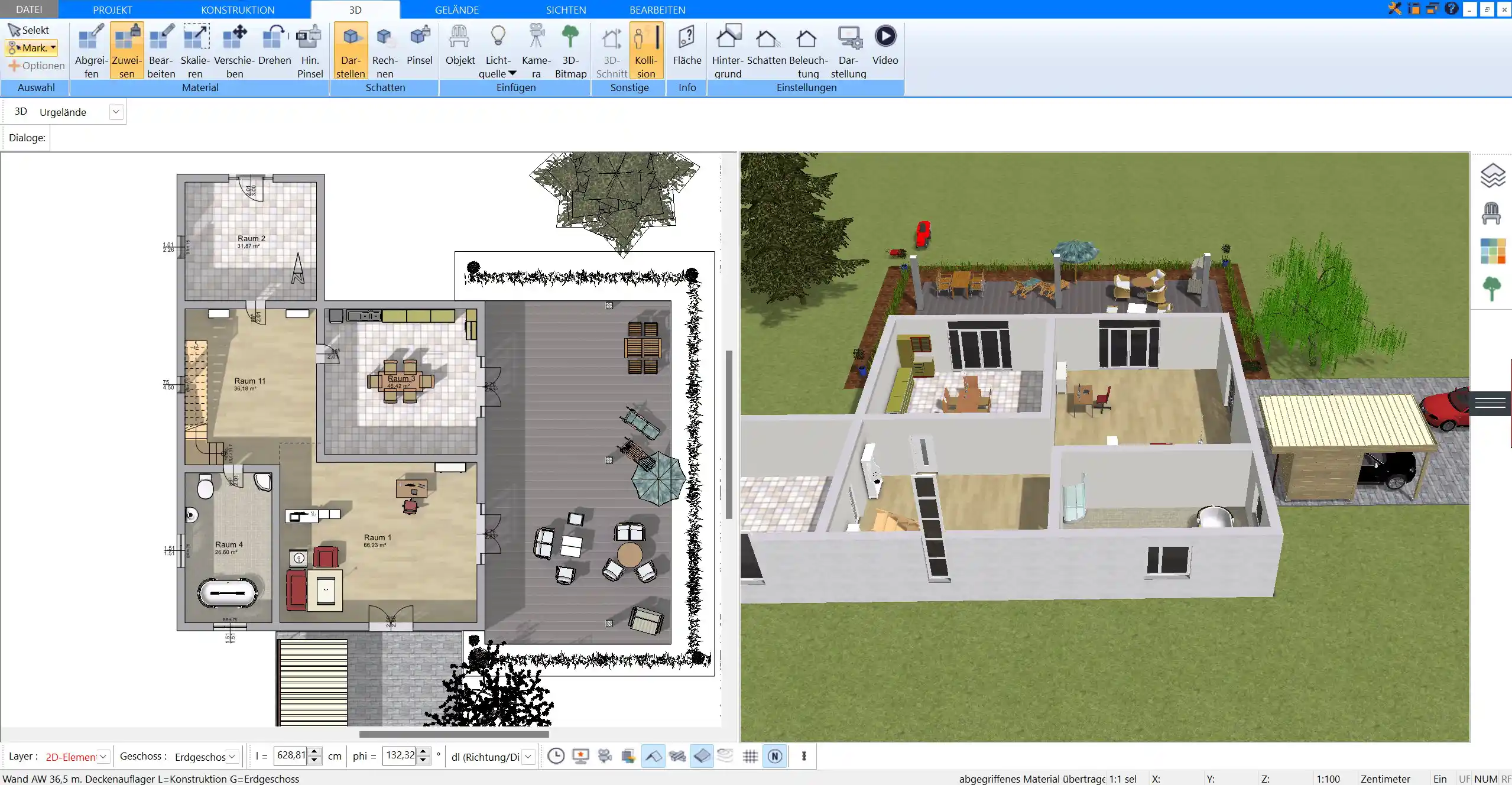 Screenshot des Plan7Architekt-Startbildschirms mit hervorgehobener Einstellung zum Ausschließen des Kellers