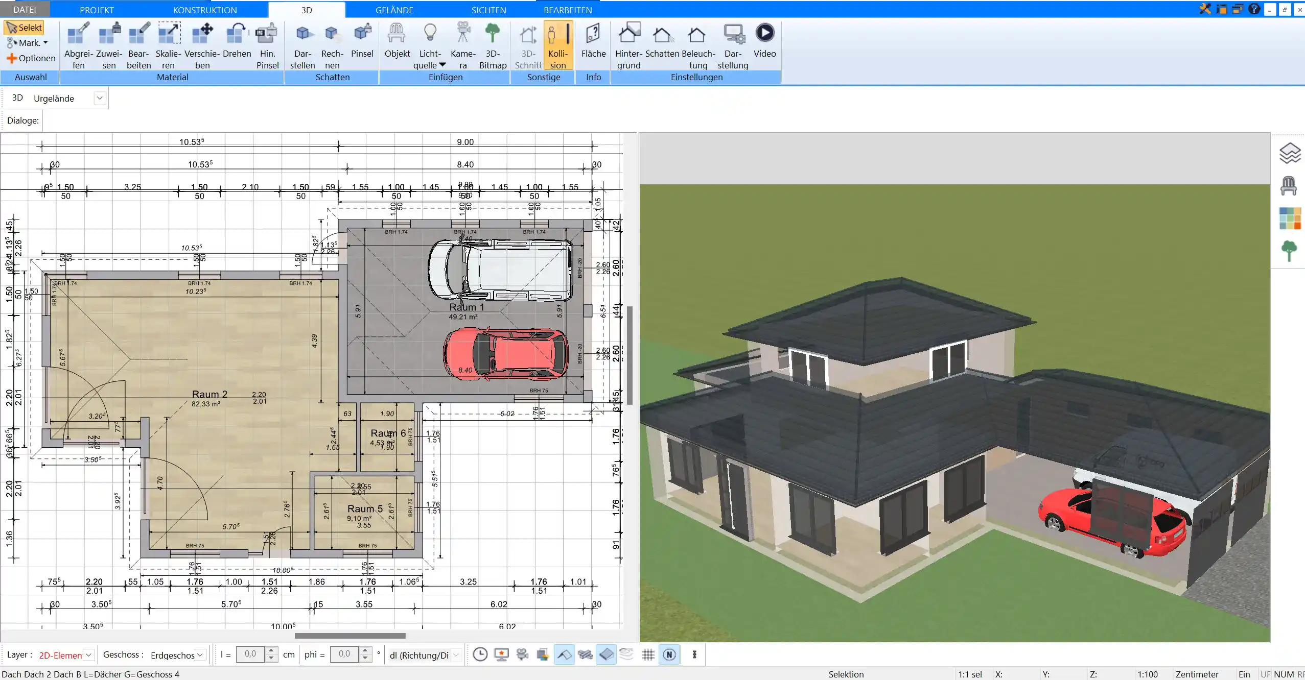 Vergleich verschiedener Layouts durch Nutzung der Ebenenfunktion in Plan7Architekt, um das beste Praxisdesign auszuwählen