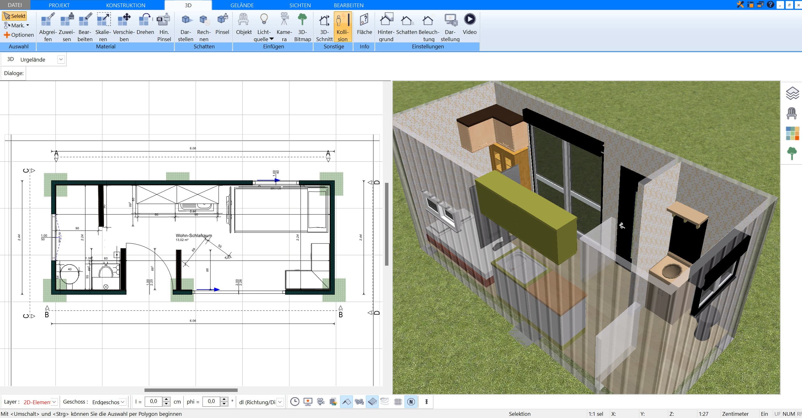 Virtuelle Begehung des geplanten Schlafzimmers Der Plan7Architekt ermöglicht realistische 3D-Ansichten für eine bessere Vorstellung der Raumaufteilung