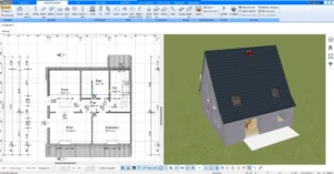 Visualisierung der Jagdhütte Außenansicht des geplanten Grundrisses in 3D mit Plan7Architekt.