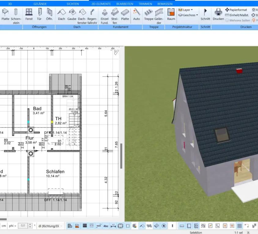 Visualisierung der Jagdhütte Außenansicht des geplanten Grundrisses in 3D mit Plan7Architekt.