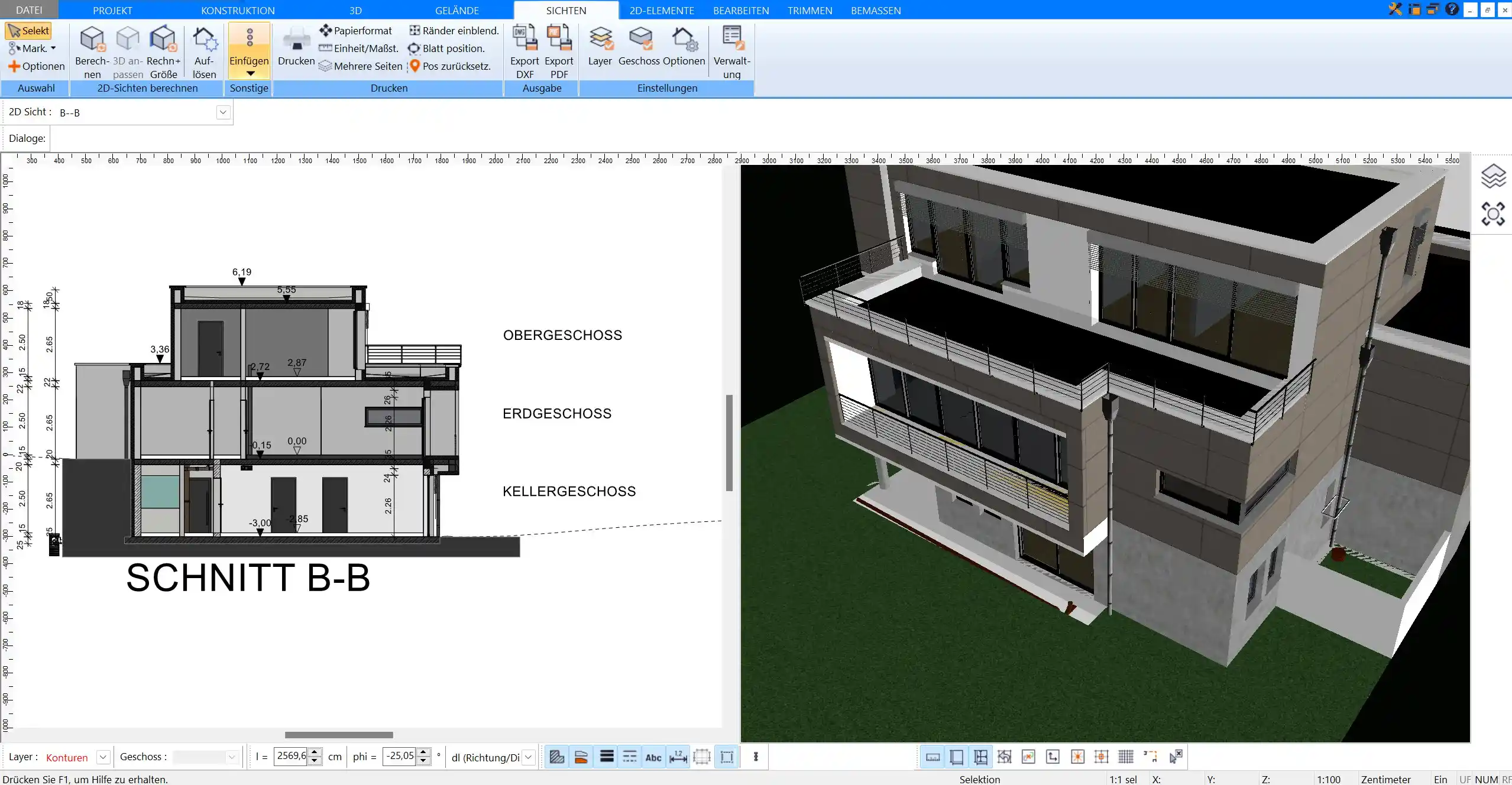 Visualisierung in 2D und 3D Plan7Architekt ermöglicht es, den Bauantrags-Grundriss auch in 3D darzustellen