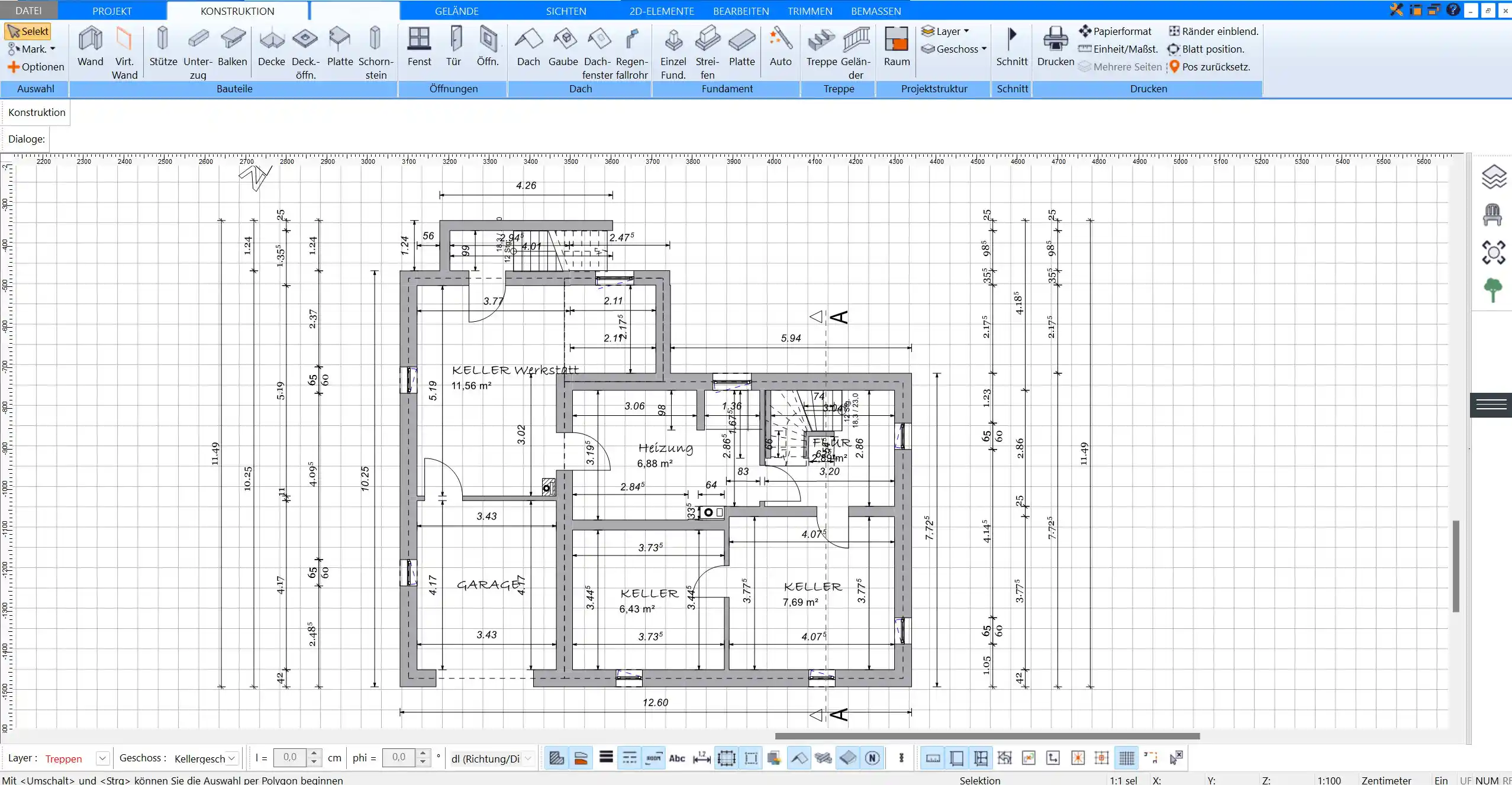 Zeichnen Sie den Grundriss präzise in der 2D-Ansicht des Plan7Architekt