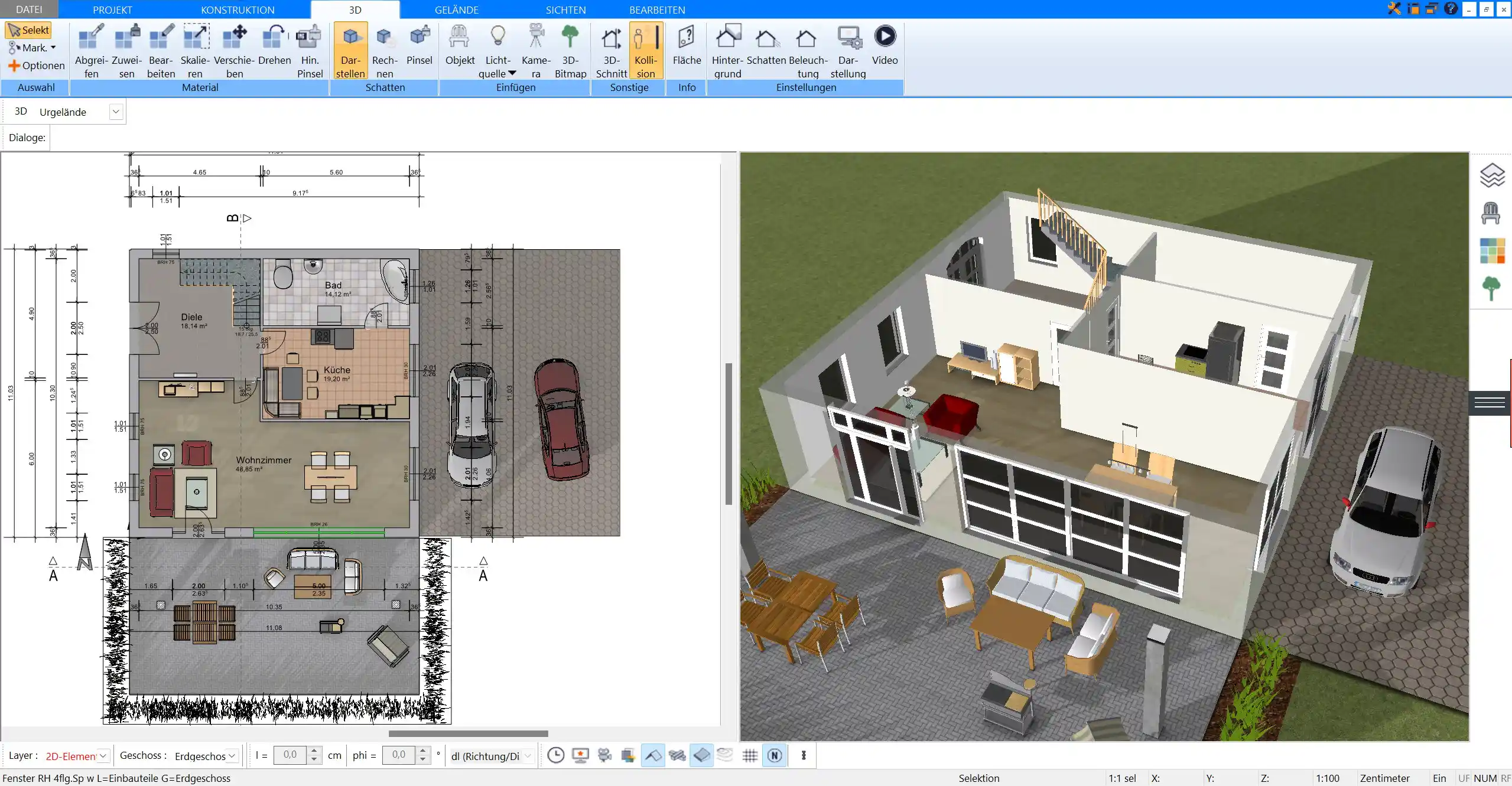 3D-Ansicht des Blockhauses – Komplettes Modell des Blockhauses für eine umfassende Planung und Visualisierung