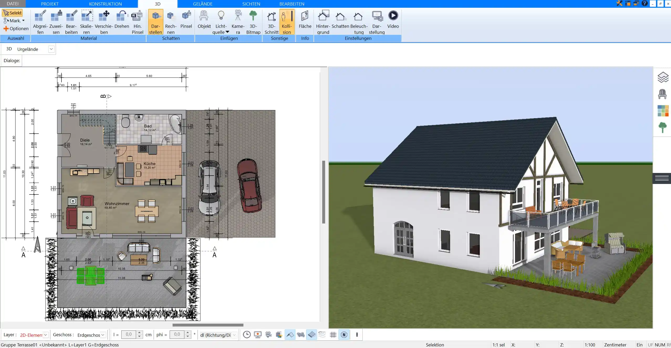 3D-Ansicht des Grundrisses in Plan7Architekt – Realistische 3D-Visualisierung des Grundrisses, erstellt mit Plan7Architekt, zur besseren Raumdarstellung