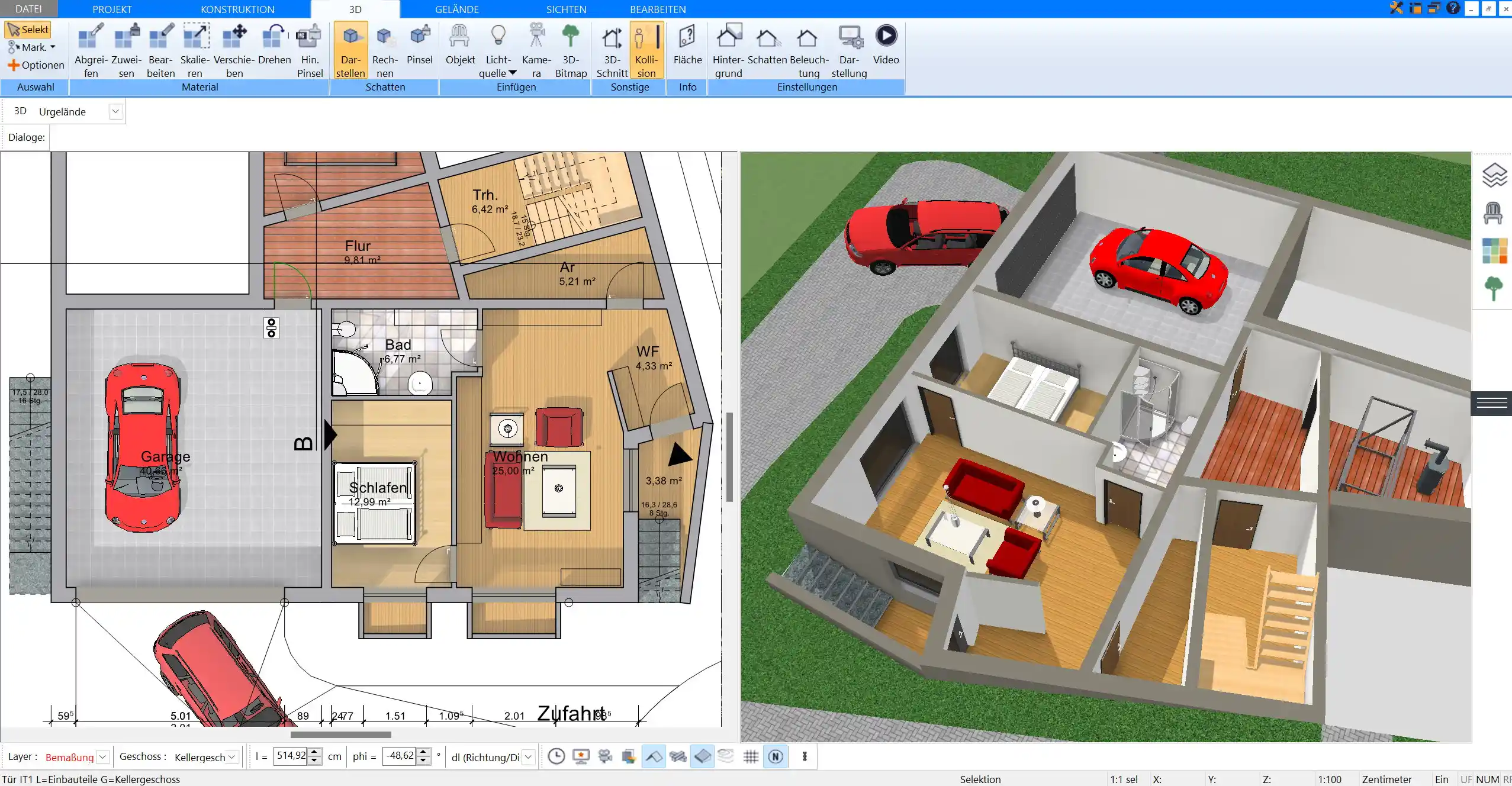 3D-Ansicht des Mini Hauses (erstellt mit Plan7Architekt)