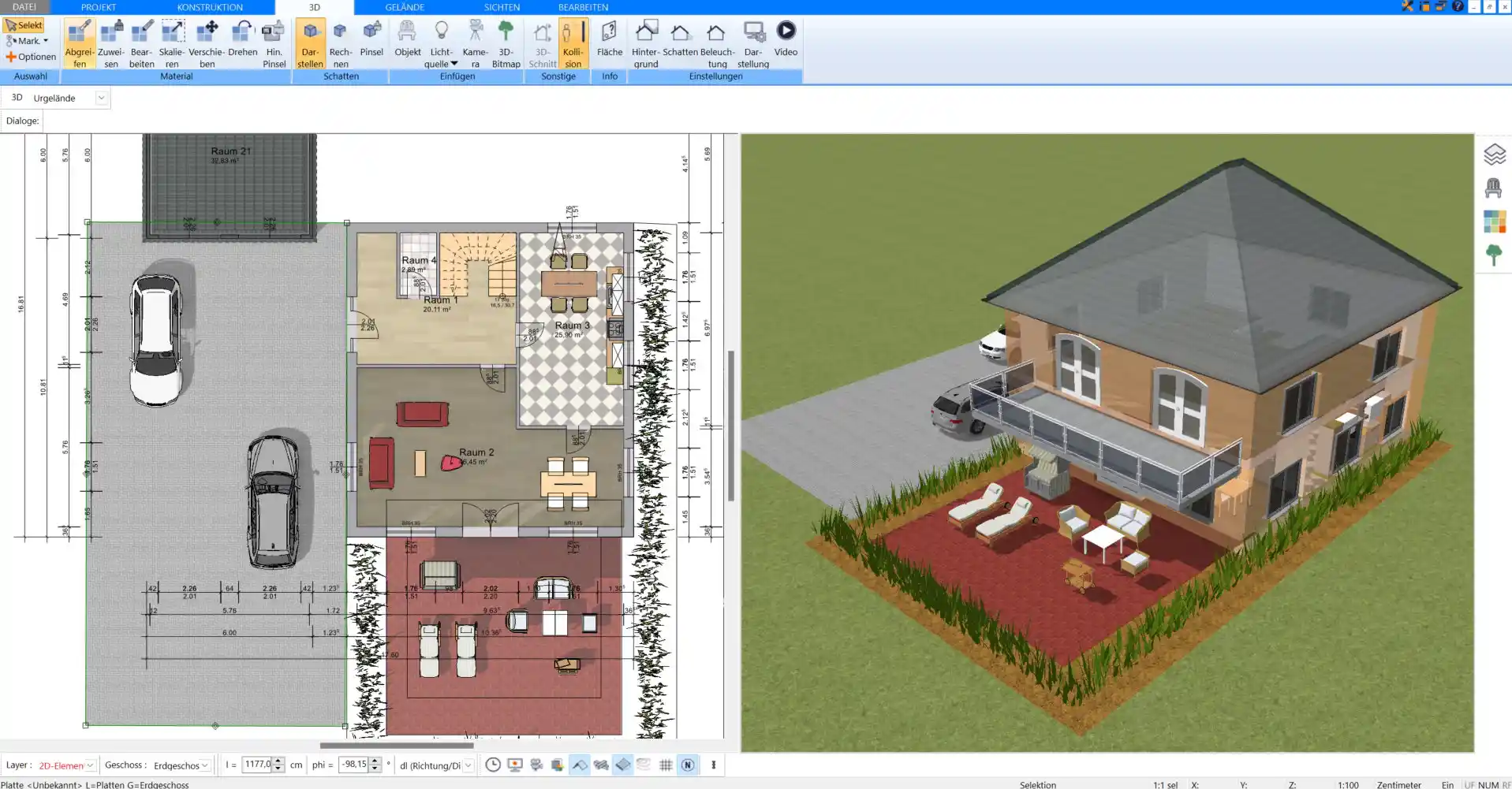 3D-Ansicht eines Passivhauses mit kompakter Bauweise und durchdachtem Design