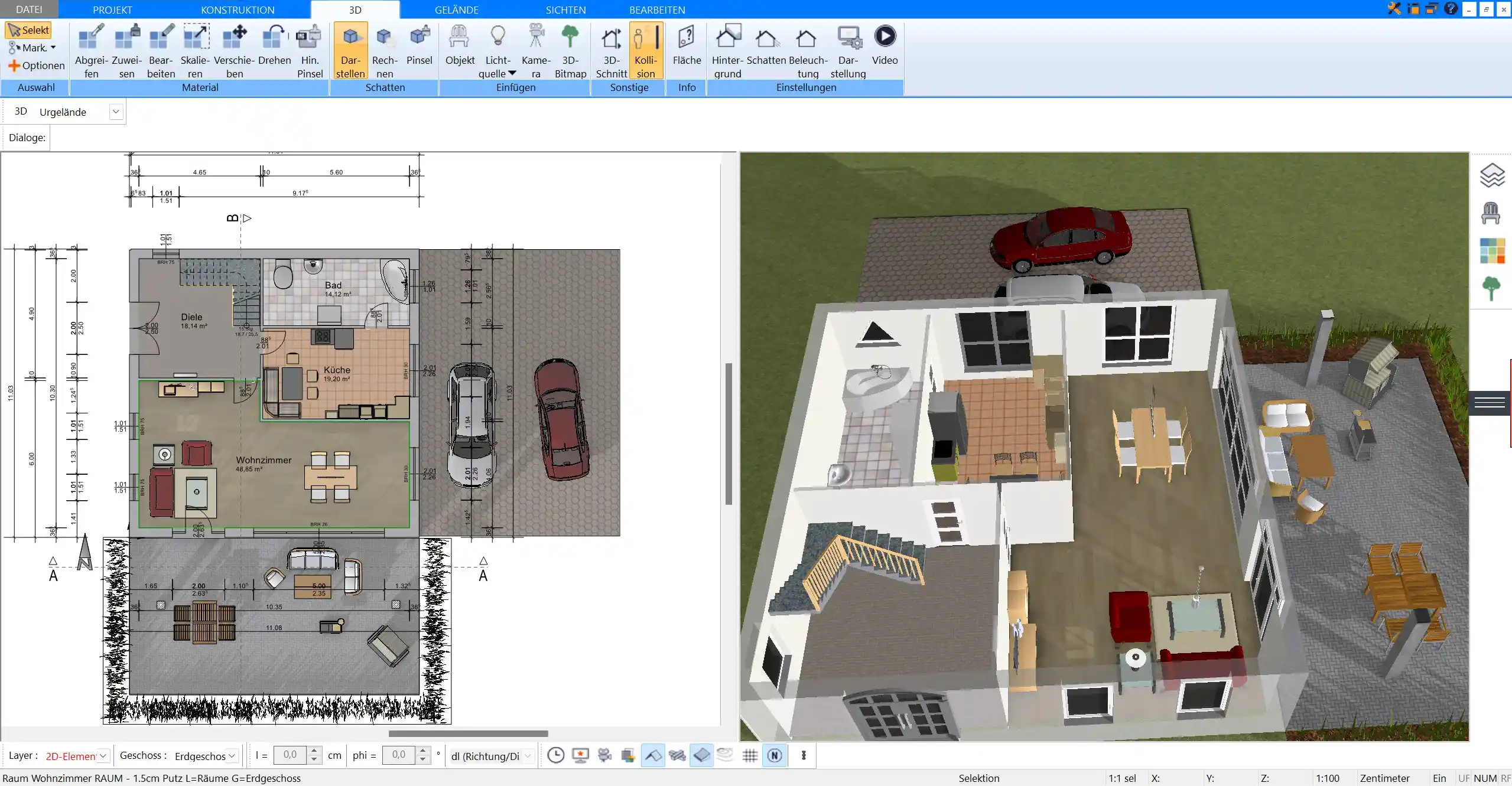 3D-Schlafzimmer-Visualisierung Beispiel für eine professionelle Grundrissplanung mit dem Plan7Architekt