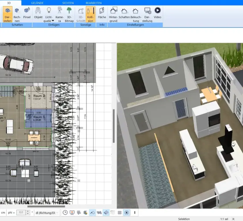 3D-Visualisierung eines Plusenergiehaus-Grundrisses – erstellt mit dem Plan7Architekt