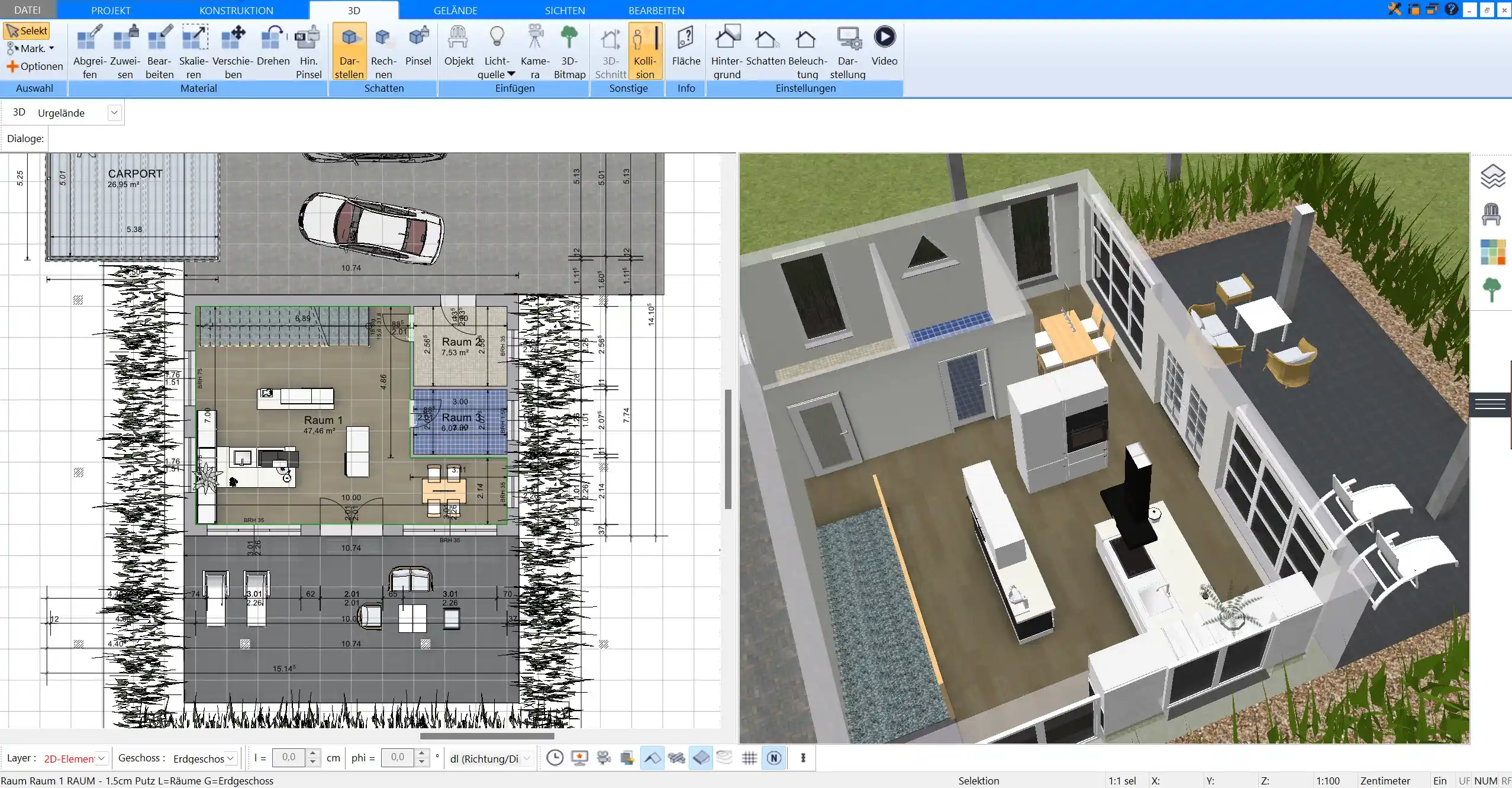 3D-Visualisierung eines Plusenergiehaus-Grundrisses – erstellt mit dem Plan7Architekt