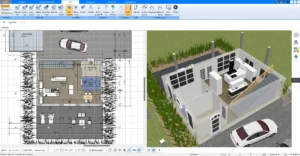 3D-Visualisierung eines modernen Bungalow-Grundrisses mit Plan7Architekt