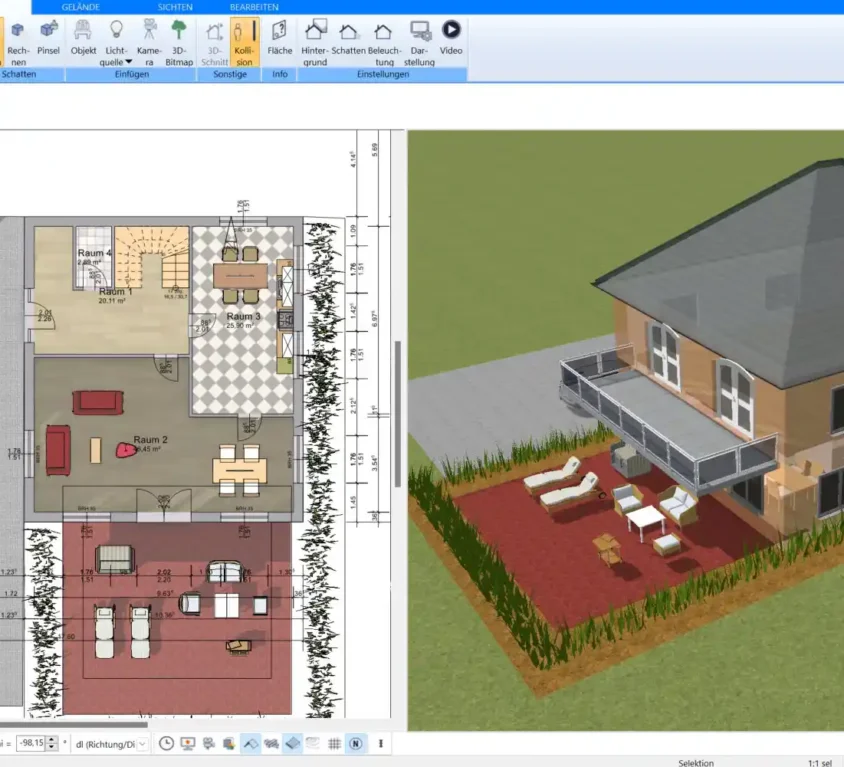 Auswahl des Projektmodells und Anpassung der Grundfläche für das Stadthaus-Design