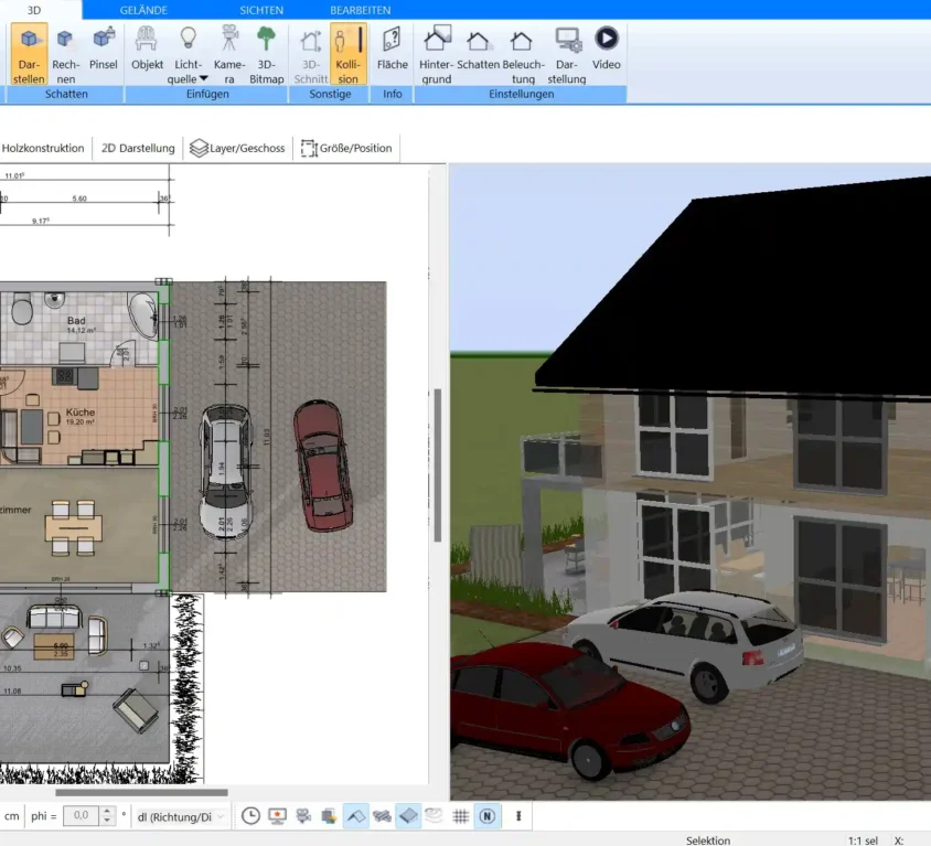 Beispiel für einen Atriumhaus-Grundriss Visualisierung mit Plan7Architekt