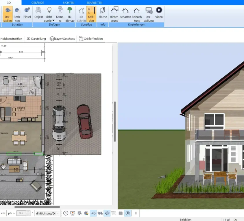 Darstellung eines Esszimmer-Grundrisses, der mit Plan7Architekt erstellt wurde, inkl. optimierter Bewegungsflächen