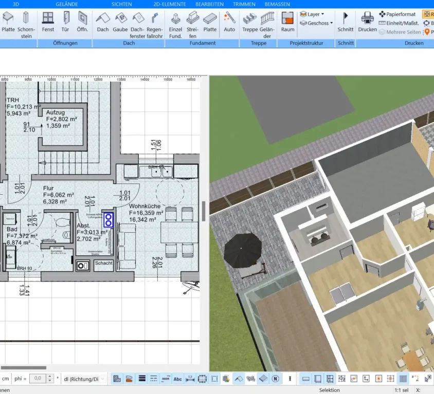 Definition der Grundfläche und Dimensionierung des Kühlhauses im Plan7Architekt