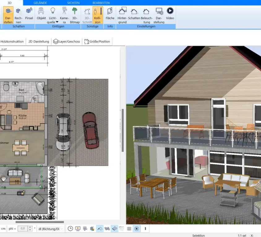 Detaillierte Erstellung eines 2D-Grundrisses im Plan7Architekt Maßstabsgetreue Wände, Türen und Fenster setzen