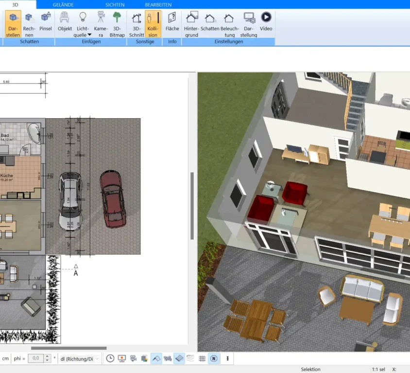 Detaillierter Grundriss für ein Modulhaus, gestaltet mit der Plan7Architekt-Software