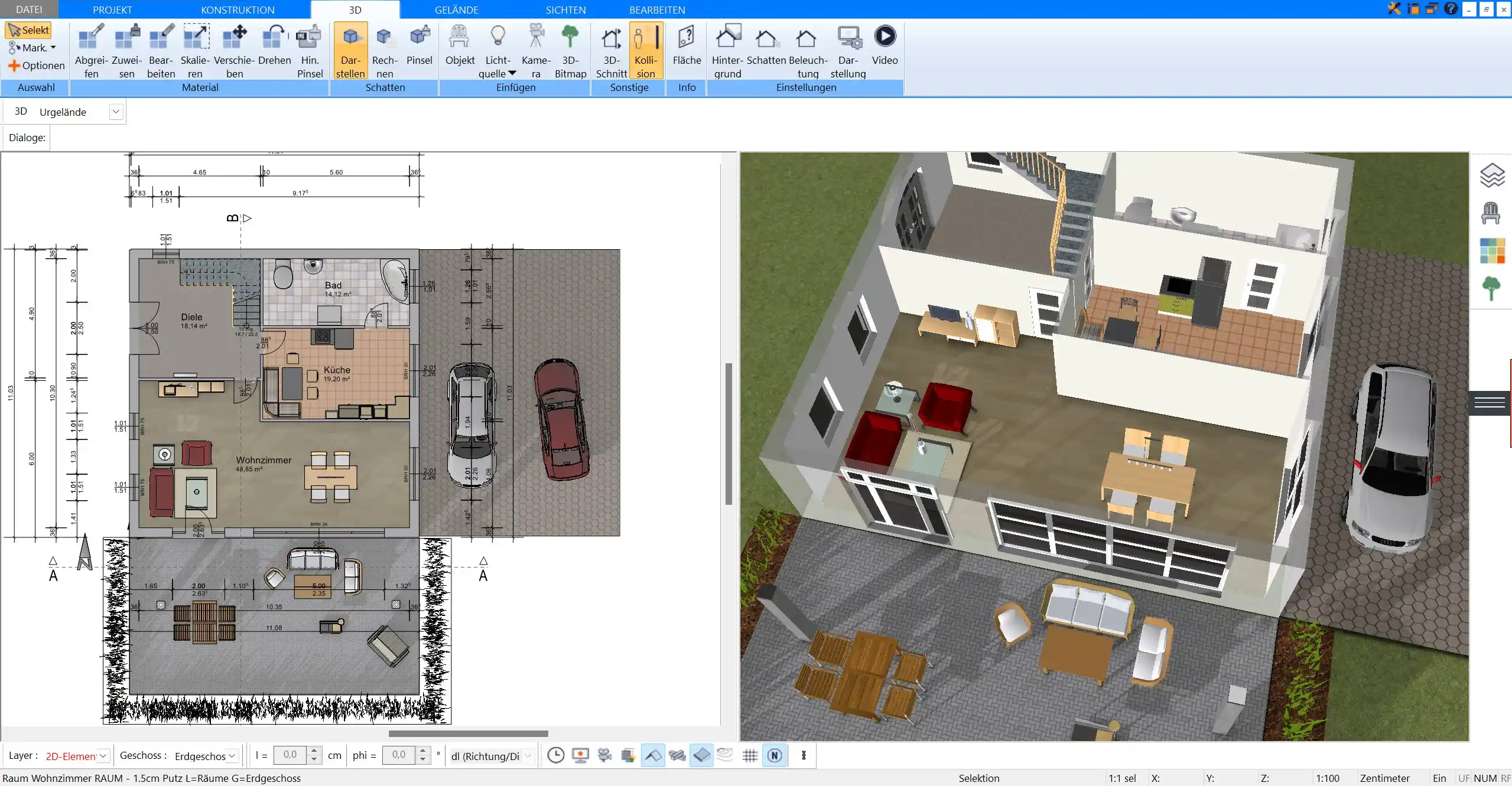 Detaillierter Grundriss für ein Modulhaus, gestaltet mit der Plan7Architekt-Software