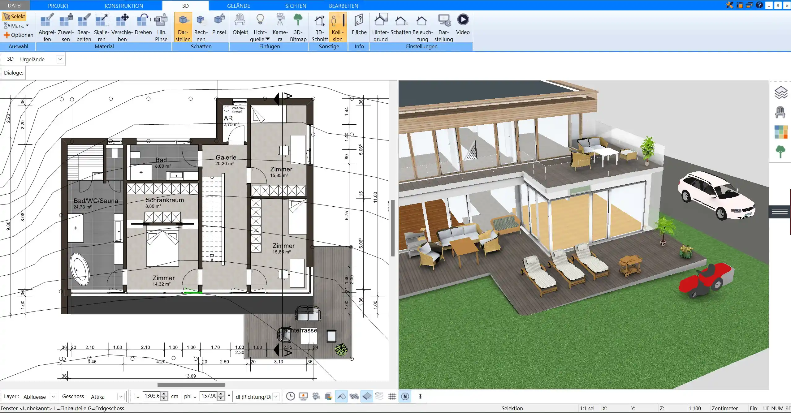 Ein Beispiel für die Wirkung von Licht und Raumgestaltung in einem Holzhaus, realisiert in der Plan7Architekt-Software