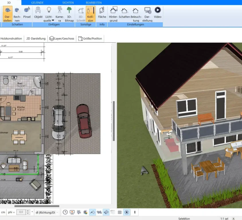 Ein detaillierter Grundriss eines Singelhauses, erstellt mit der Software Plan7Architekt