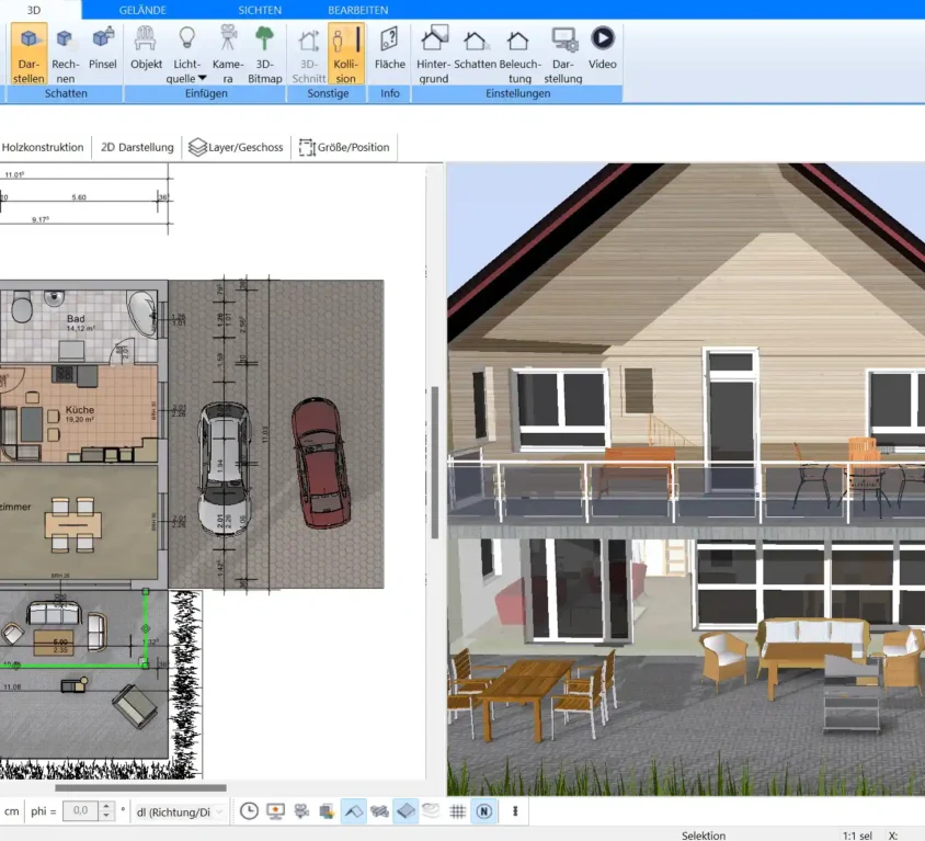 Ein detaillierter Grundriss eines Wohnzimmers, erstellt mit der Plan7Architekt-Software