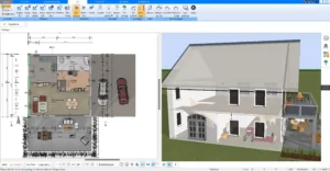 Ein detailreicher Holzhaus-Grundriss, der alle wichtigen Räume zeigt – direkt entworfen mit der Plan7Architekt-Software