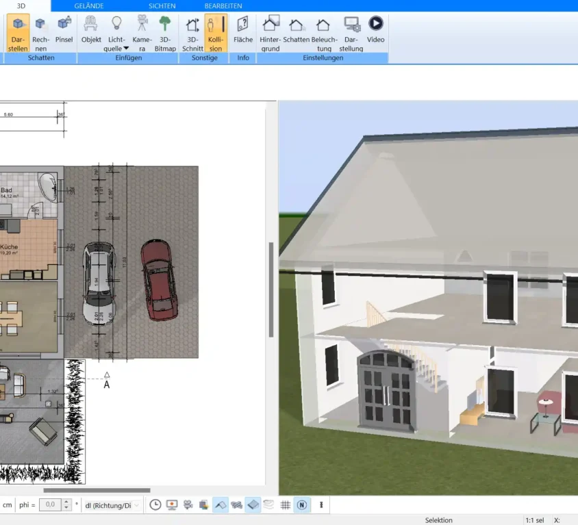 Ein detailreicher Holzhaus-Grundriss, der alle wichtigen Räume zeigt – direkt entworfen mit der Plan7Architekt-Software