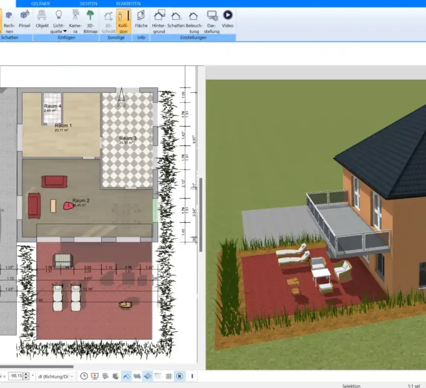 Ein präziser 2D-Grundriss bildet die Basis für die spätere 3D-Visualisierung im Plan7Architekt