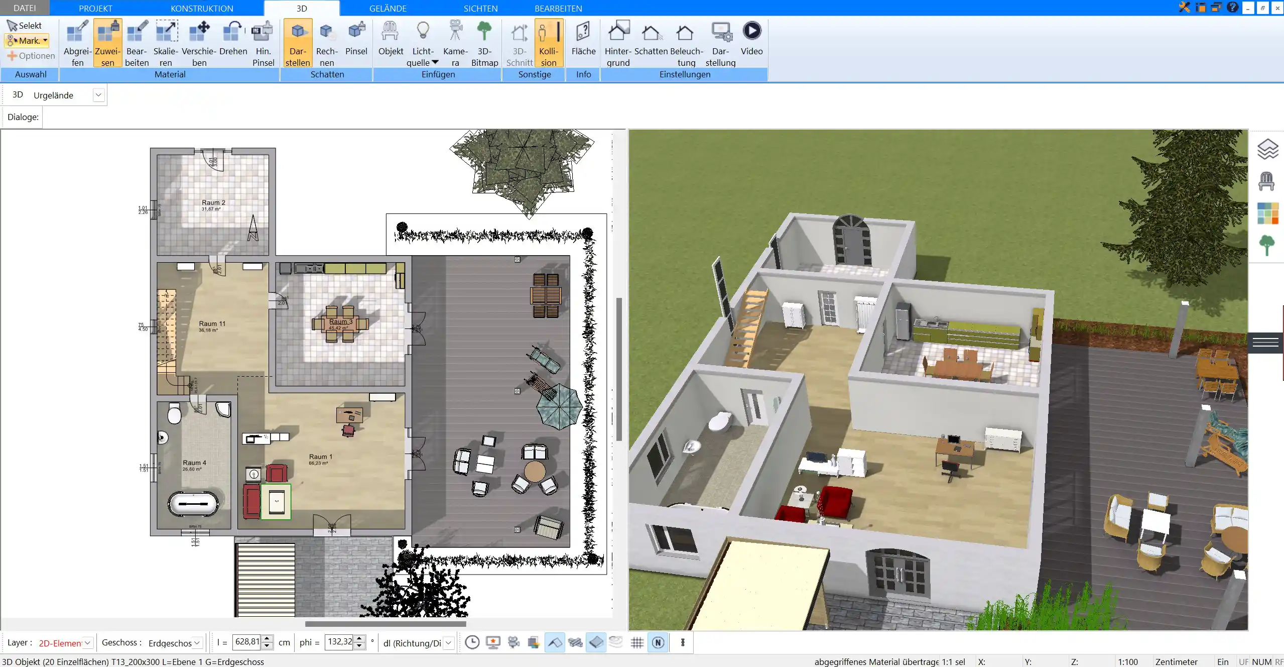 Ein realistischer Einblick in die Raumgestaltung mit der 3D-Ansicht von Plan7Architekt